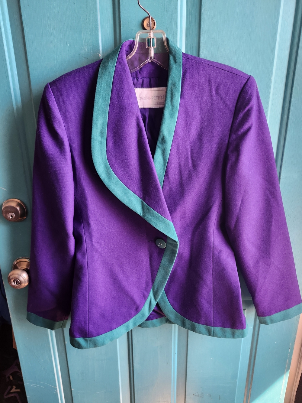 Vintage Wool Purple and Teal Contrast-Trim Women's Blazer Giovanni-Petrini